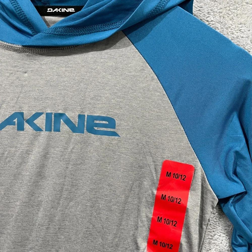 Dakine Swim Rash Guard Shirt Boys M (10/12) Blue Gray Hooded UPF 30+ Quick Dry
